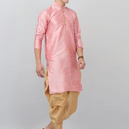 LEMONX Men Regular Dupion Silk Kurta with Dhoti Pants image 3