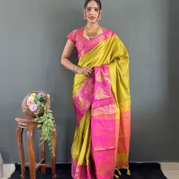 Panzora Woven Design Zari Saree With Blouse Piece-image-49