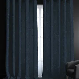 URBAN SPACE Navy Blue Set of 2 Self Design Black Out Door Curtains-1