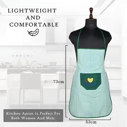 Aura 2-Pcs Green & White Checked Waterproof Apron With Front Pocket image 4