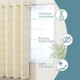 RUBOXA Cream-Coloured & Green Abstract Branches Window Curtain image 3