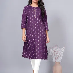 SIMPLYETHNIC Geometric Printed Round Neck Straight Kurta-49