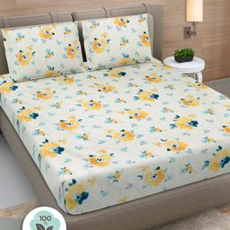 Myntra Elegant Homes Off White Floral Pure Cotton 300 TC Super King Bedsheet Set-2.7mX2.7m-image-56