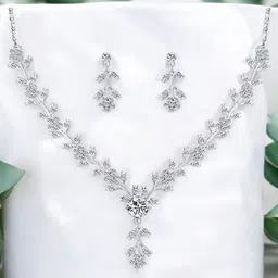 Nilu's Collection Silver-Plated CZ Stone-Studded Jewellery Set-9