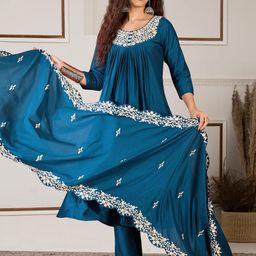 Moda Rapido Women Embroidered Regular Kurta with Trousers & With Dupatta-picture-7