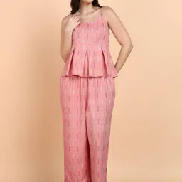 HERE&NOW Printed Round Neck Top with Palazzos Co-Ords-picture-6