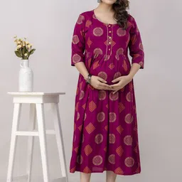 Henal Women Quirky Printed Keyhole Neck Gotta Patti Maternity Anarkali Kurta-1