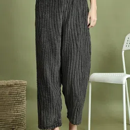 GRAGE Women Black Woolen Fur & Textured Lounge Pant-picture-0