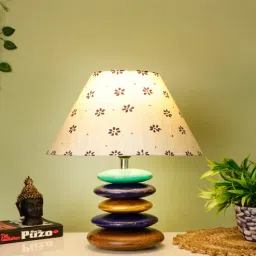 disoo fashions Beige Handpainted Shade Wooden Stone Handmade Multicolor Table Lamp-picture-1