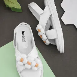 BAESD Girls Textured Velcro Open Toe Flats-4