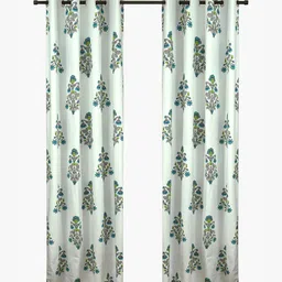 Aura Grey & Green 2 Pieces Floral Printed Cotton Window Curtains-image-55