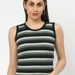 Kalt Women Striped Cotton Fitted Crop Top-image-22