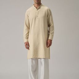 Banana Club Striped Mandarin Collar Long Roll-Up Sleeves Straight Kurta-image-59