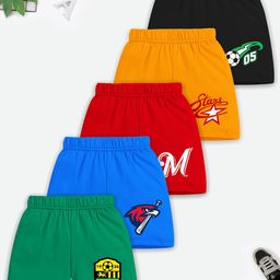 YK X TrampolineKids Pack of 5 Typography Printed Shorts-image-61