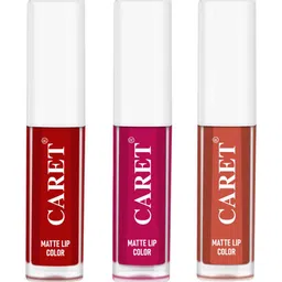 CARET ORGANIC Set Of 3 Super-Pigmented Liquid Matte Lipsticks - 2 ml Each - 3-5-6-10