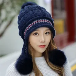 Winter Woolen Warm (Fur Inside Soft Pompom on top) caps for Women Beanie-picture-25
