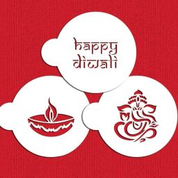 Haoser 3 Pcs Diwali Cookie Stencil Set – Happy Diwali, Diya & Ganesha Design Wooden Cut-outs-image-21