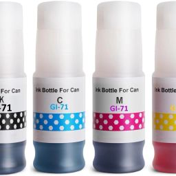 Krishna Toner Ink Bottles Pixma G1020 G2020 G2021 G2060 G3020 G3021 G3060 (GI 71 (BCYM-70ML) Black + Tri Color Combo Pack Ink Bottle-image-0