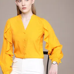 French Connection Mandarin Collar Ruffled Shirt Style Top-picture-31