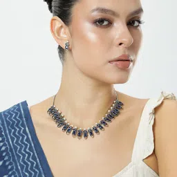 AITIHYA Silver-Plated Stone Studded Jewellery Set-image-6