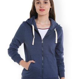 Campus Sutra Women Blue Solid Hooded Sweatshirt-image-108