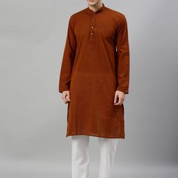 RAJUBHAI HARGOVINDAS Men Rust Brown Solid Straight Kurta-picture-2
