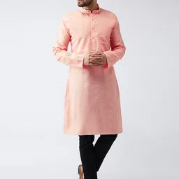 SOJANYA Men Peach-Coloured Woven Design Straight Kurta-94