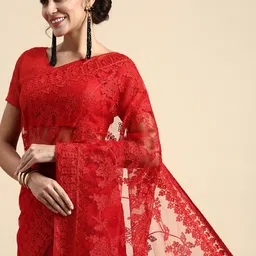 VAIRAGEE Floral Embroidered Net Saree-picture-11