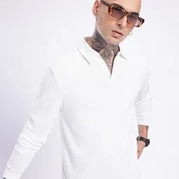 glitchez Modern Cool Ribbed Polo Collar Relaxed Fit T-shirt-image-50