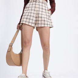 glitchez Women Sweet Plaid Belted Shorts-image-83