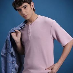 The Roadster Life Co. Men Henley Neck Waffle Knit Relaxed Fit T-shirt-image-55
