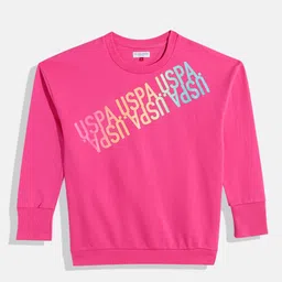 U.S. Polo Assn. Kids Girls Magenta Pink Brand Logo Print Sweatshirt-image-89