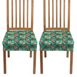 Lazi 2 Pieces Green Stretchable Dining Chair Seat Covers-15