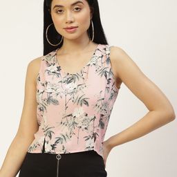 Rue Collection Pink & Grey Floral Print Crepe Crop Top-image-42