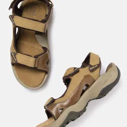 Woodland Men Camel Brown Solid Leather Sandals-image-63