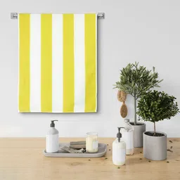 Urban Magic Yellow & White Striped 160 GSM Bath Towels-image-95