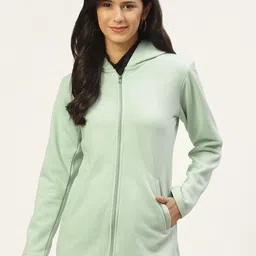Belle Fille Women Sea Green Fleece Open Front Jacket-29