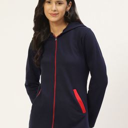 Belle Fille Women Navy Blue Fleece Open Front Jacket-image-38