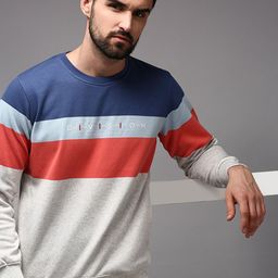 SHOWOFF Men Off White Colourblocked Cotton Sweatshirt-image-29
