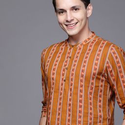 Indo Era Men Mustard Yellow Cotton Printed Kurta-image-45