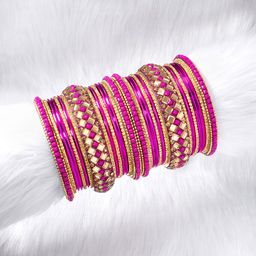 Peora Magenta & Gold-Plated Set Of 30 Chuda Bangle Set-picture-12