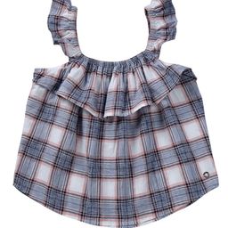 Gini and Jony Checked Off-Shoulder Flutter Sleeve Ruffles Cotton Top-18
