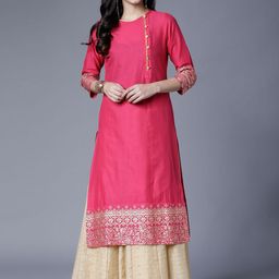 Vishudh Round Neck Three-Quarter Sleeves Straight Pure Cotton Kurta-image-40