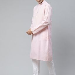 MANQ Men Pink Regular Kurta with Pyjamas image 4
