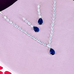 PRIVIU Rhodium-Plated American Diamond Stones Studded Teardrop Jewellery Set-35