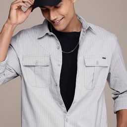 WROGN Comfort Fit Self Striped Seersucker Casual Shirt-image-37