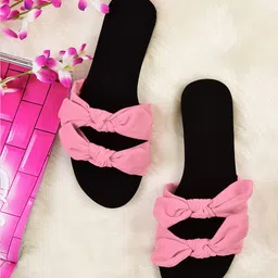 Street Style Store Women Pink Solid Velvet Open Toe Flats-image-51