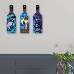 ArtVibes Blue Set Of 3 Printed Radha Krishna Bottle-Shaped Wooden Wall Hanging-12
