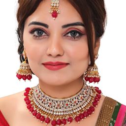 VATSALYA creation Stone Studded Red Beaded Jewellery Set-19