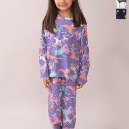 Anthrilo Girls Pack of 3 Abstract Printed Long Sleeve Night suit-4